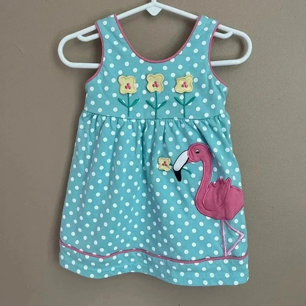 🤍3/$20 KT Kids Polka Dot Flamingo & Flowers Dress Size 12 Months🤍